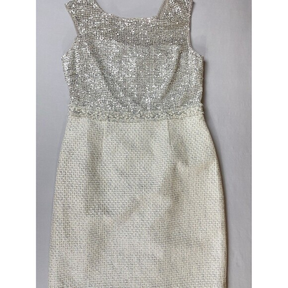 Kay Unger Sequin Sheath Dress Suit Women's 14 White Silver Formal Career Retro - Picture 6 of 16